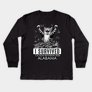 Alabama Cicada Invasion Survivor Funny Cat Kids Long Sleeve T-Shirt